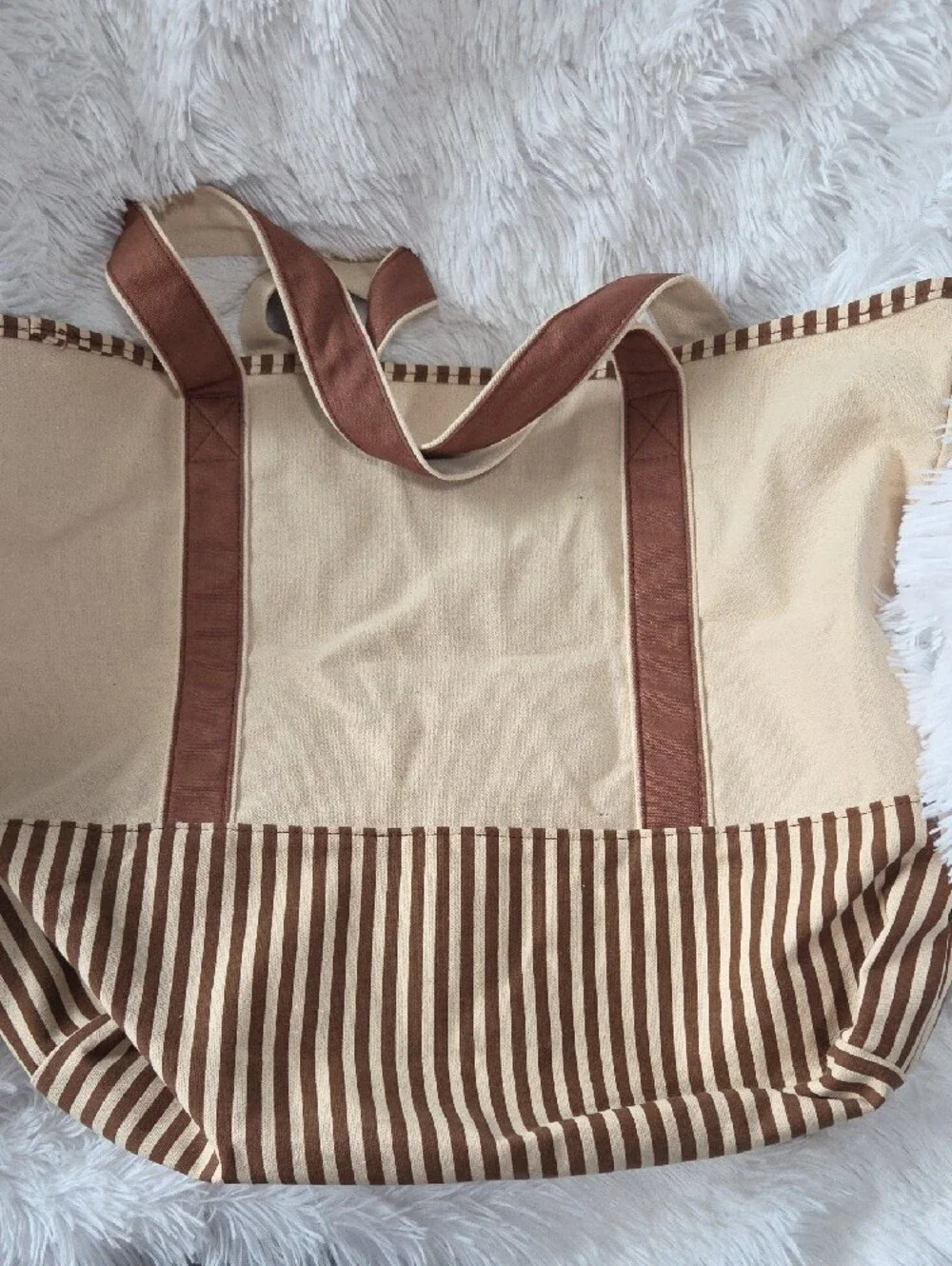 Canvas Dog Tote Bag with Shih Tzu Print - Brown & Cream